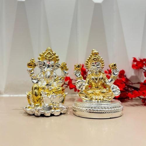 999 Gold Plated Lord Ganesh and Laxmiji Murti For Home Decor and Temple at home