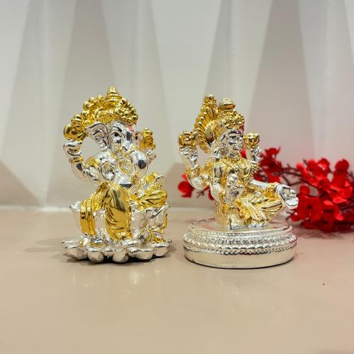 999 Gold Plated Lord Ganesh and Laxmiji Murti For Home Decor and Temple at home