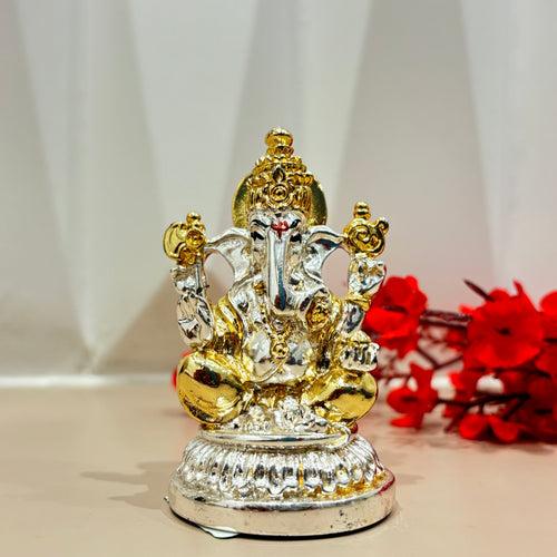 999 Gold Plated Ganesh Murti Sitting on Lotus for Home Decor