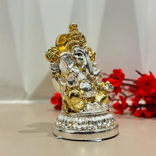 999 Gold Plated Ganesh Murti Sitting on Lotus for Home Decor