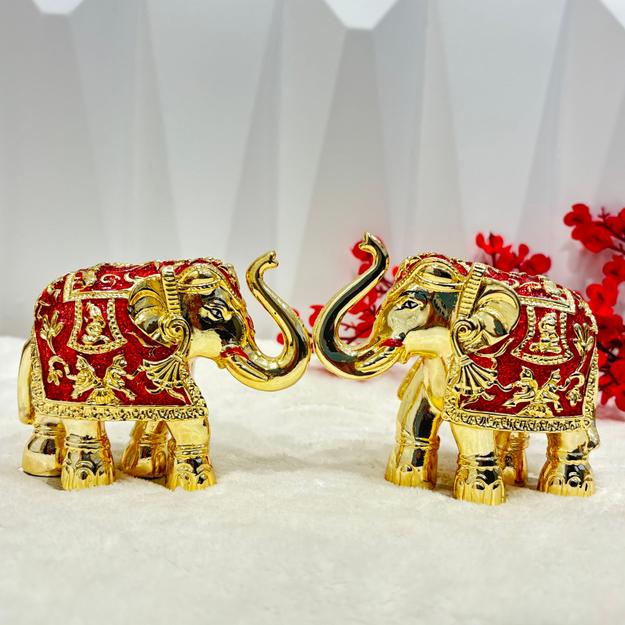 24 Carat Pure Gold Coated & 999 Pure Gold Elephant for Pooja,(Bronze, Multicolor)