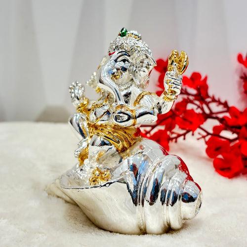 999 Silver Lord Ganesha on a Shankh Perfect for home decor.