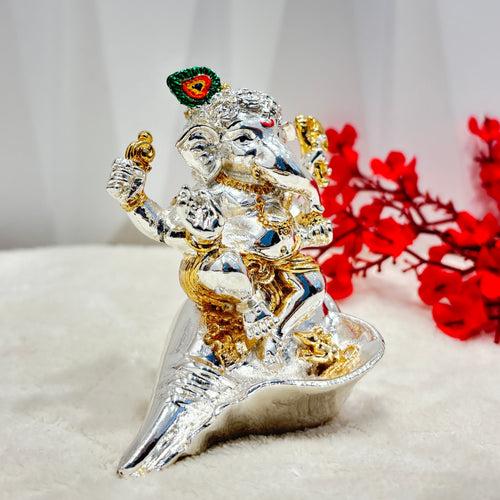 999 Silver Lord Ganesha on a Shankh Perfect for home decor.