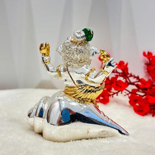 999 Silver Lord Ganesha on a Shankh Perfect for home decor.