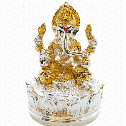 Silver & Gold Plated Shree Ganesh Idol / Murti for Puja Room, Temple, Meditation, Office, Business & Home Decoration Gift Collection