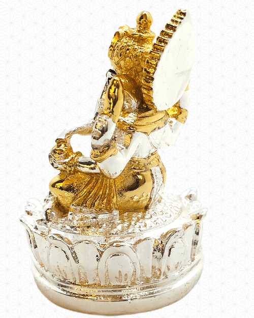 Silver & Gold Plated Shree Ganesh Idol / Murti for Puja Room, Temple, Meditation, Office, Business & Home Decoration Gift Collection