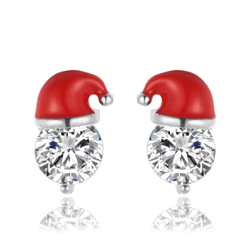 Sterling Silver Santa Hat Stud Earrings