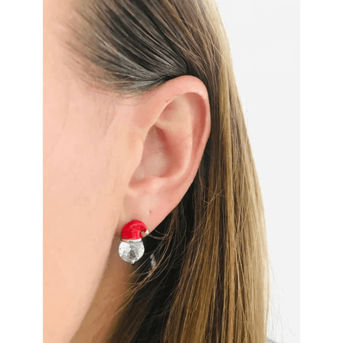 Sterling Silver Santa Hat Stud Earrings