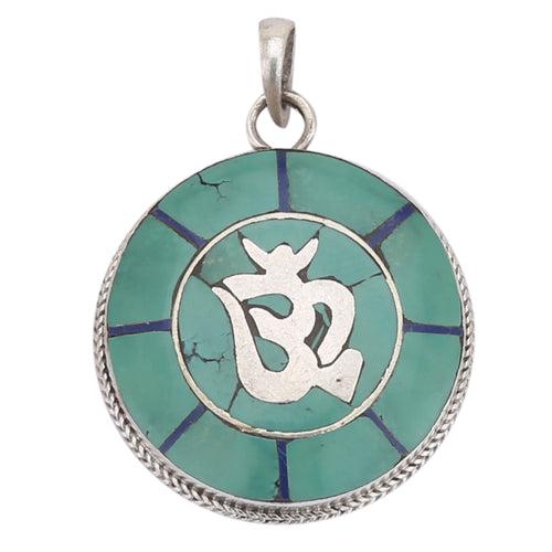 Blue Turquoise OM Silver Pendant