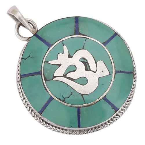 Blue Turquoise OM Silver Pendant