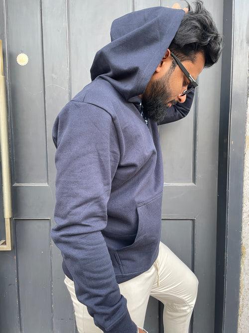 Navy Henley type Hoodie