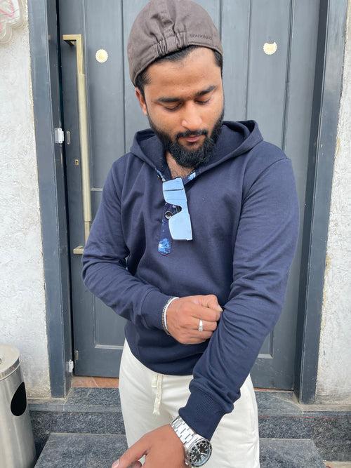 Navy Henley type Hoodie