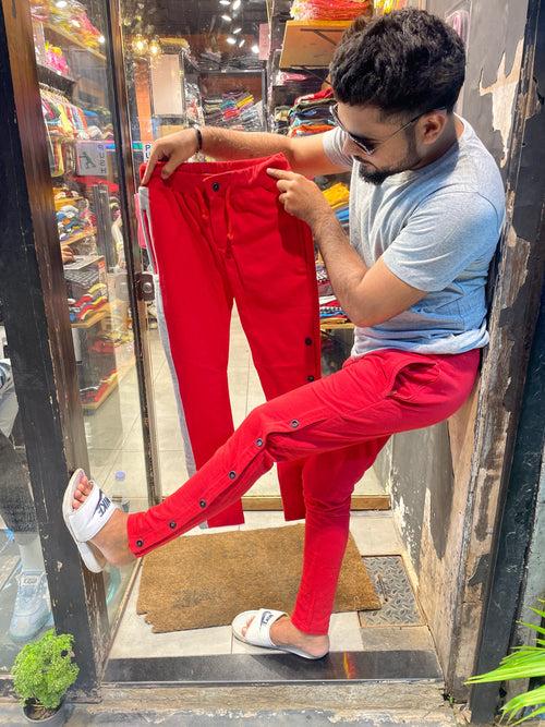Red Trackpant with Side Buttons