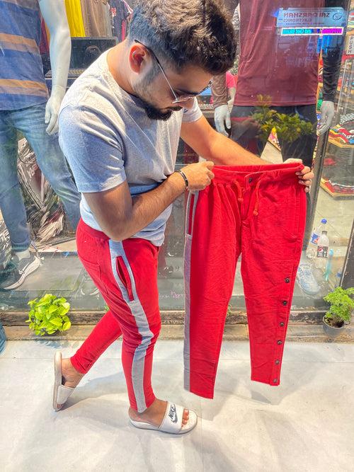 Red Trackpant with Side Buttons