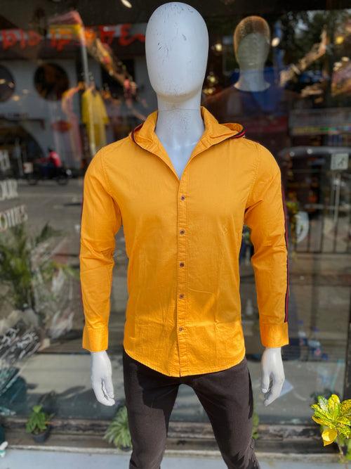 Mustard Hooded Side Stripe Shirt