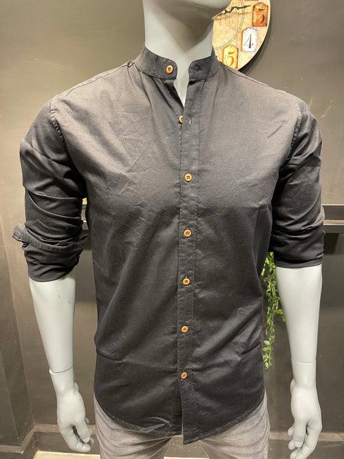 Black Lycra Chinese Collar Shirt