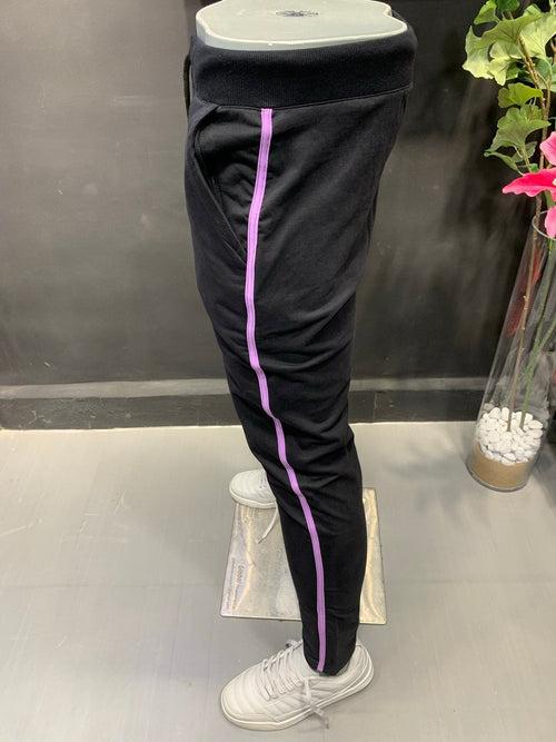 Black Lycra Track-Pant with Piping