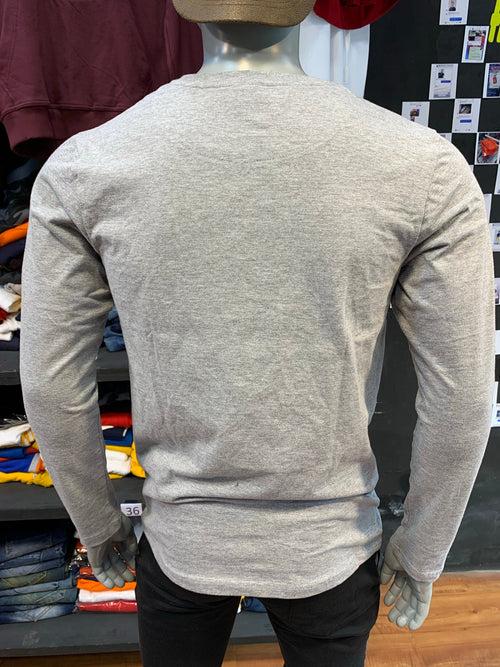 Grey Melange Basic Cotton Full Sleeves Tshirt
