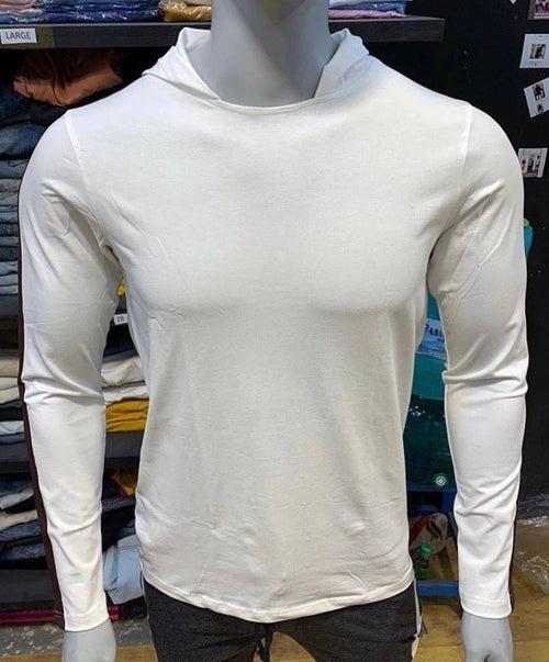 White Hooded Lycra Tee with Brown Side Stripe