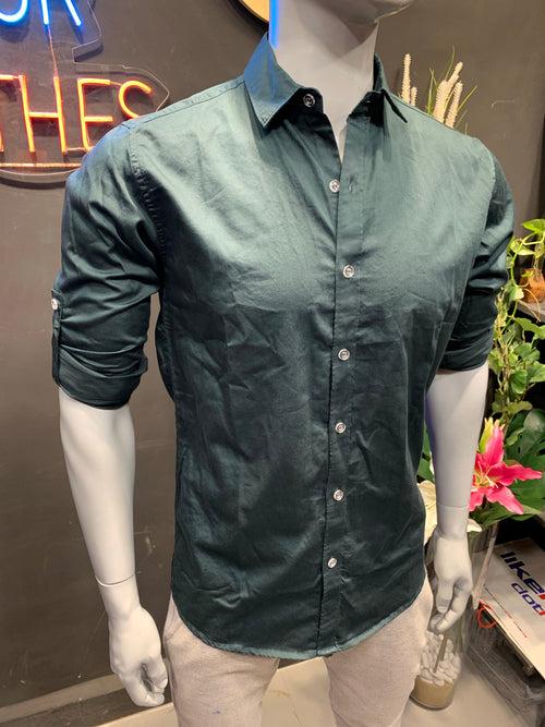 Green Plain Shirt with Loops in Sleeves