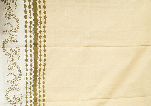 Beige Block Printed Kota Saree with Mirror Work