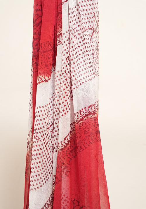 Red and Off White Unstitched Super Net Salwar set