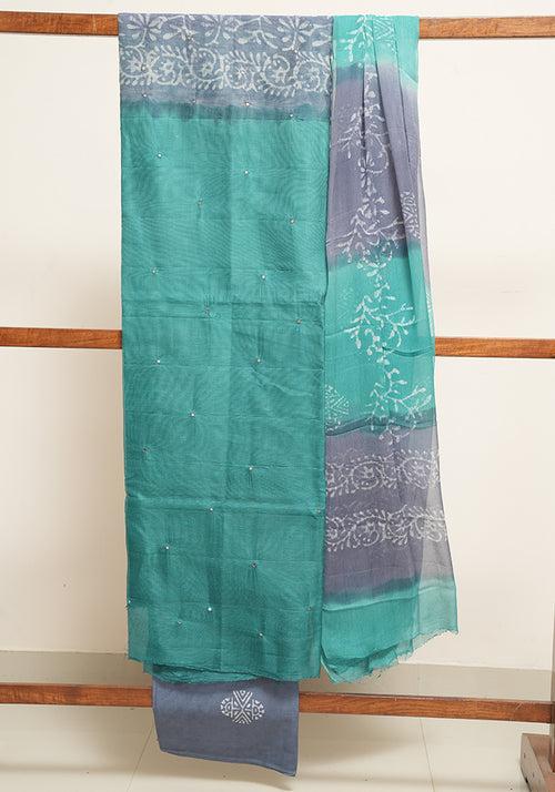 Sea Green and Grey Unstitched Super Net Salwar set