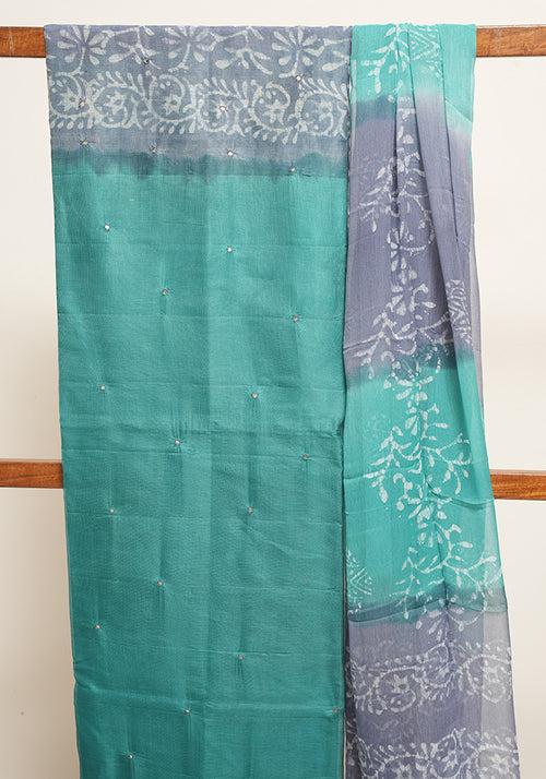 Sea Green and Grey Unstitched Super Net Salwar set