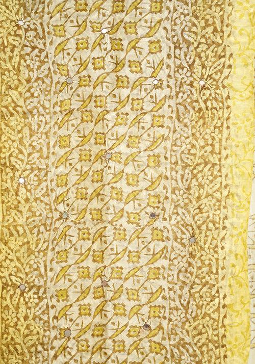 Lemon Yellow and Off White Unstitched Super Net Salwar set