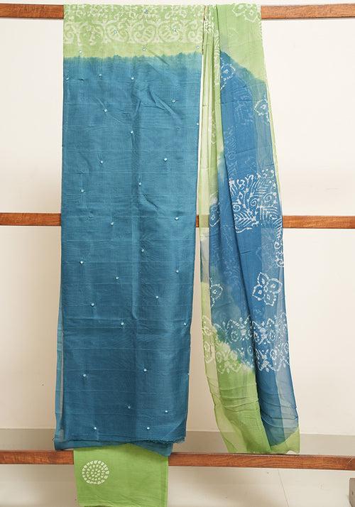 Sea Green and Light Green Unstitched Super Net Salwar set