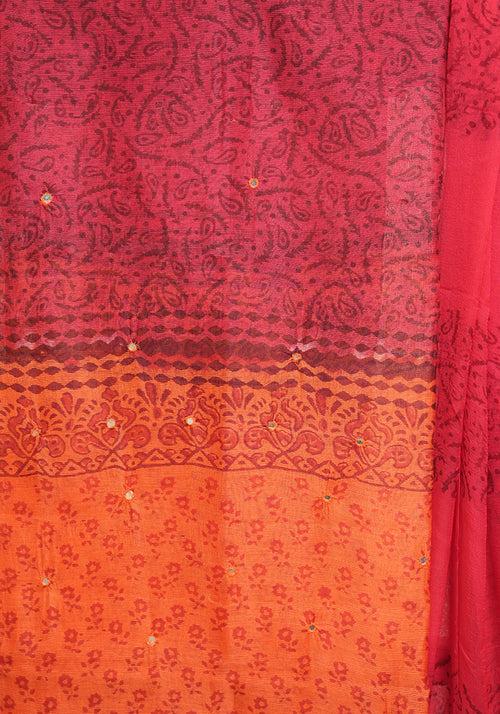 Orange and Red Unstitched Super Net Salwar set