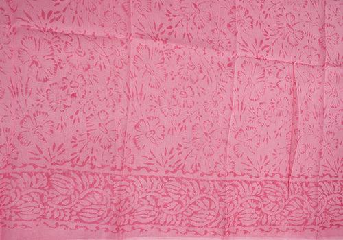White and Pink Block Printed Georgette Saree