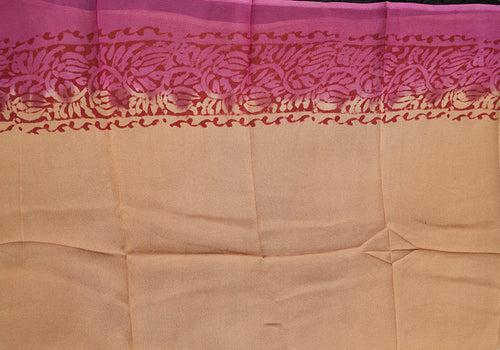 Pink and Light Brown Block Printed Georgette Saree