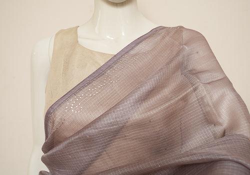 Greyish Purple Tussar Kota Saree with Badla Work and Piping