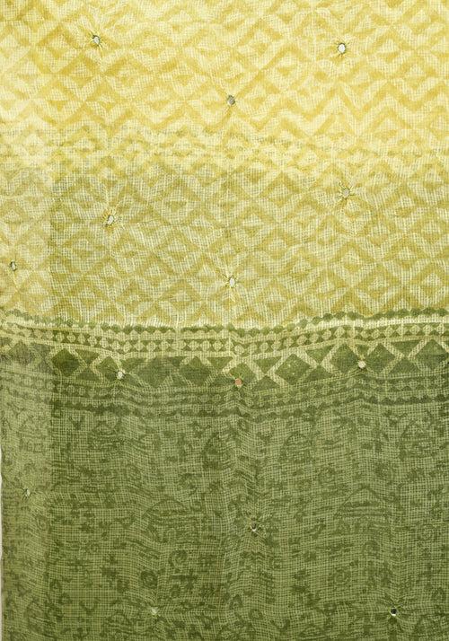 Mehandi Green and Lemon Yellow Unstitched Kota Salwar set