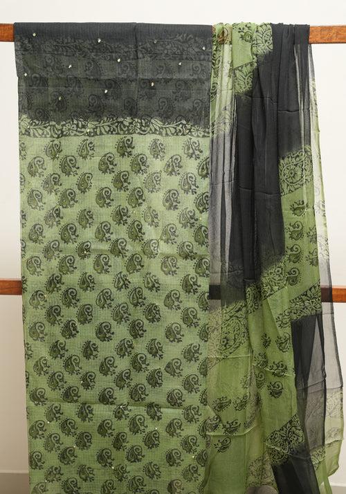 Green and Black Unstitched Kota Salwar set