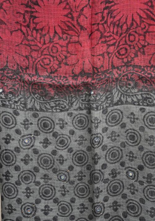 Grey and Red Unstitched Kota Salwar set