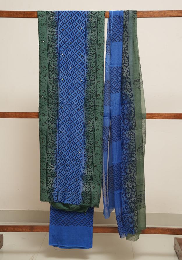 Teal Green and Cobalt Blue Unstitched Georgette Salwar Set