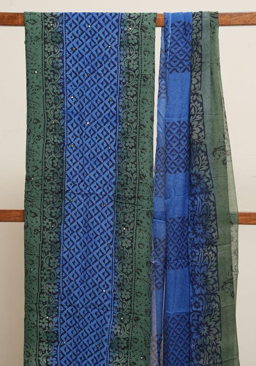 Teal Green and Cobalt Blue Unstitched Georgette Salwar Set