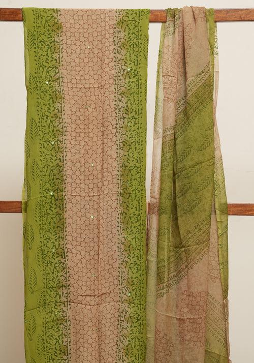 Parrot Green and Light Brown Unstitched Georgette Salwar Set