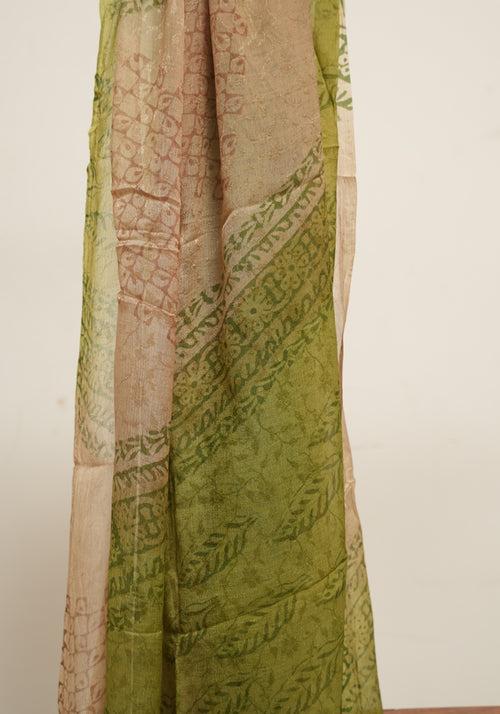 Parrot Green and Light Brown Unstitched Georgette Salwar Set