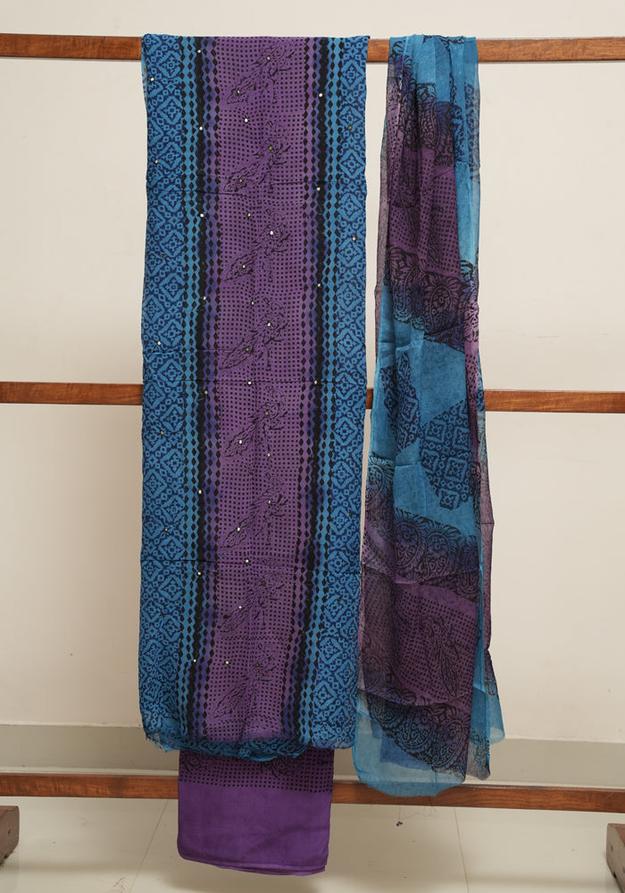 Electric Blue and Purple Unstitched Georgette Salwar Set