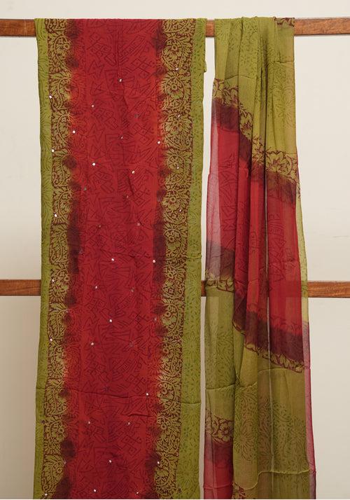 Mehandi Green and Rust Red Unstitched Georgette Salwar Set