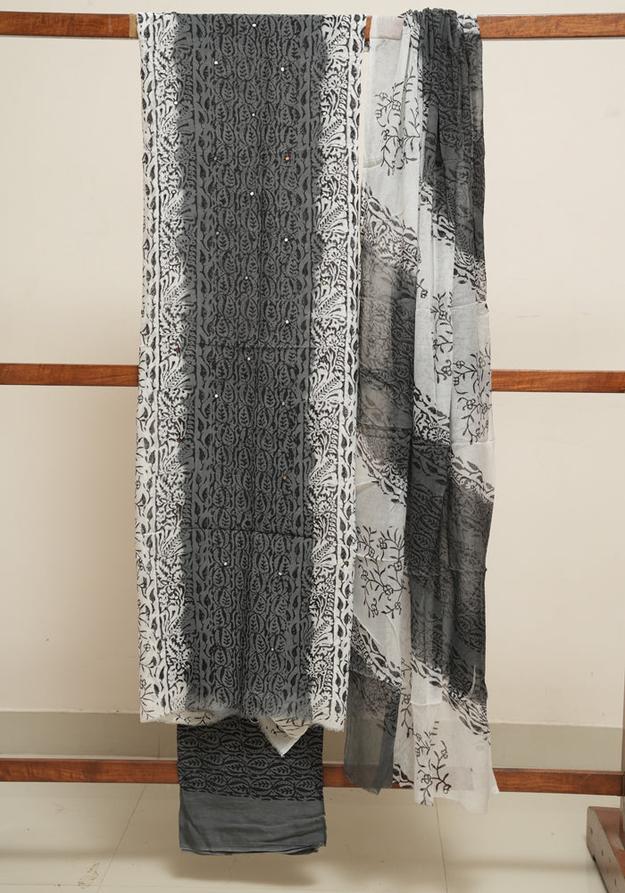 White and Grey Unstitched Georgette Salwar Set