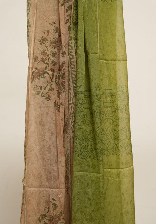 Light Brown and Parrot Green Unstitched Georgette Salwar Set