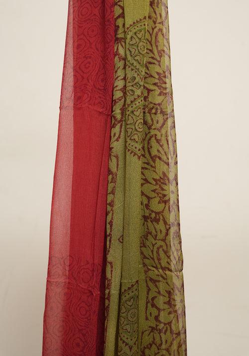 Mehandi Green and Rust Red Unstitched Georgette Salwar Set