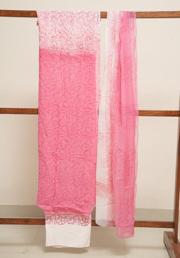 Pink and White Unstitched Georgette Salwar Set