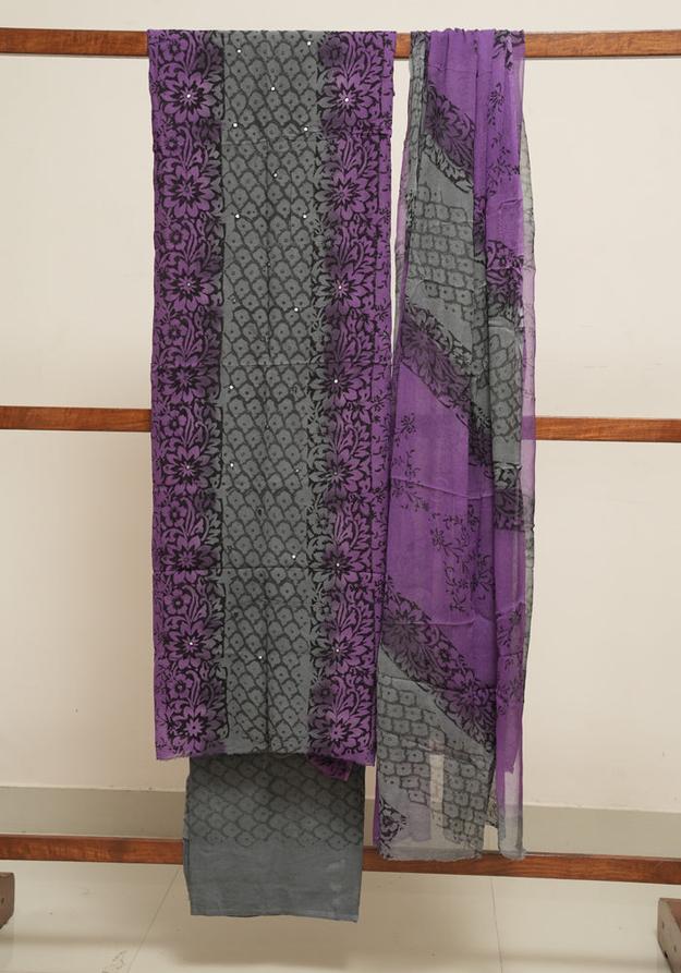 Purple and Grey Unstitched Georgette Salwar Set