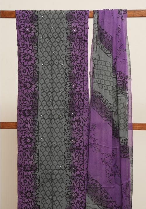 Purple and Grey Unstitched Georgette Salwar Set