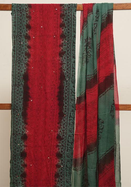 Red and Teal Green Unstitched Georgette Salwar Set